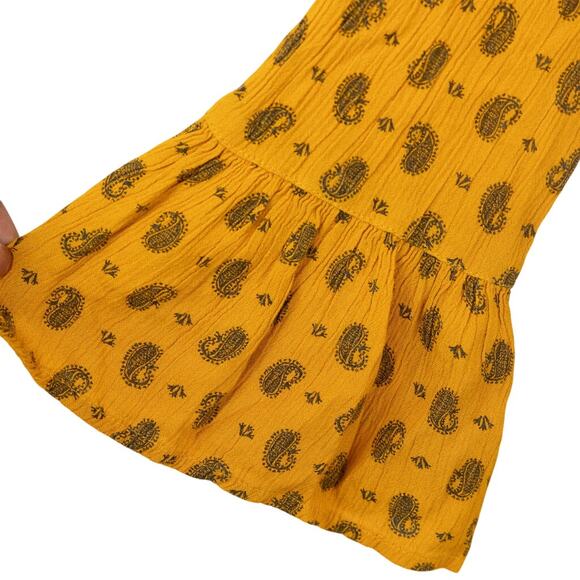 Mudd Girls Mustard Yellow Black Print Boho Top Medium - Picture 4 of 5